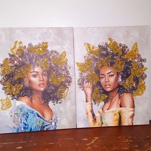 African American Silhouette Canvas Print  Embellished Glittered Art Decor